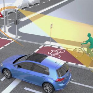 Sensoren an der Ampel erfassen den Radfahrer und warnen den Autofahrer
